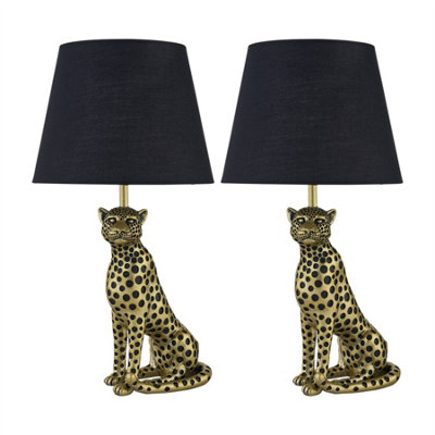 First Choice Lighting Set Of 2 BellaGold Cheetah Table Lamps With Black Fabric Shades from B&Q