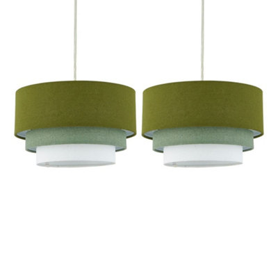 First Choice Lighting Set Of 2 GabiSage Green Ombre Linen 3 Tier Ceiling Light Shades from B&Q