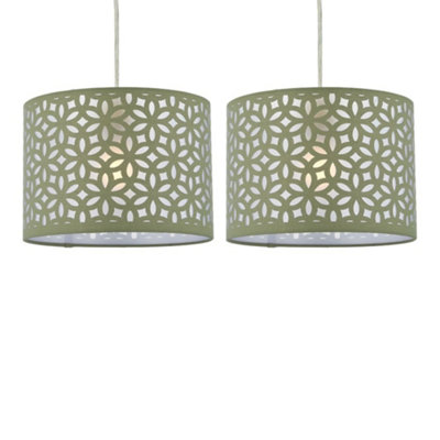 First Choice Lighting Set Of 2 Sage Green Laser Cut 25Cm Pendant Lightshades from B&Q