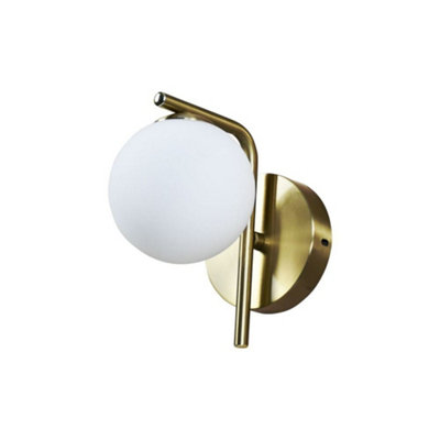 First Choice Lighting Grosvenor Satin Brass Wall Light With Glass Globe from B&Q