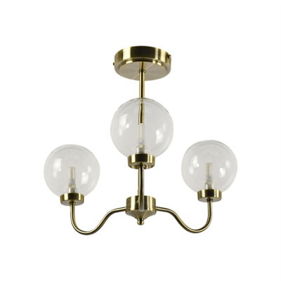 First Choice Lighting TotleyAntique Brass 3 Arm Ceiling Light With Clear Glass Shades from B&Q