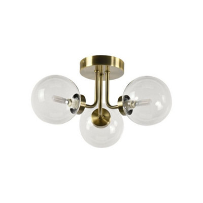 First Choice Lighting DoreAntique Brass 3 Arm Ceiling Light With Clear Glass Shades from B&Q
