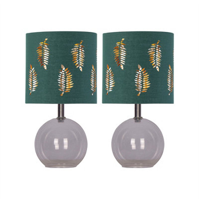 First Choice Lighting Set Of 2 BuckClear Glass Table Lamps With Dark Green Fern Shade from B&Q