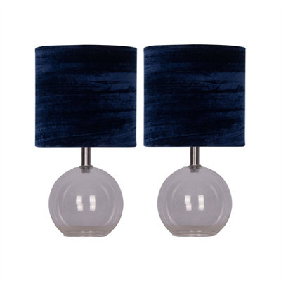 First Choice Lighting Set Of 2 BuckClear Glass Table Lamps With Navy Blue Velvet Shade from B&Q