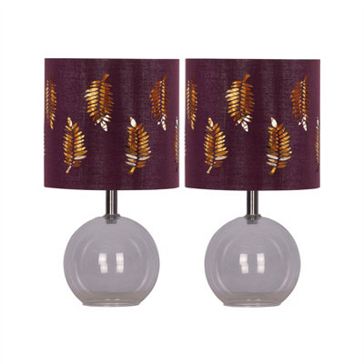 First Choice Lighting Set Of 2 BuckClear Glass Globe Table Lamps With Burgundy Shade from B&Q