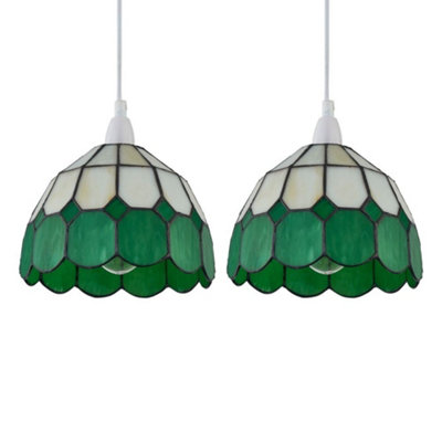 First Choice Lighting Set Of 2 GreenAmber Tiffany Easy Fit Pendant Shades from B&Q