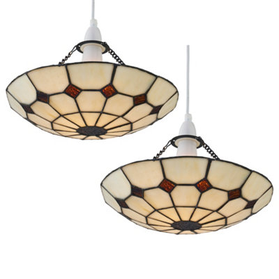 First Choice Lighting Set Of 2 TorbayTiffany Cream Uplight Easy Fit Pendant Shades from B&Q