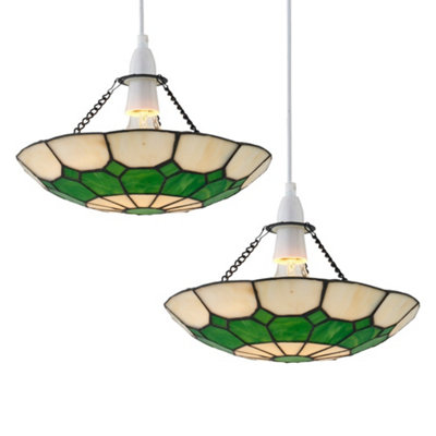 First Choice Lighting Set Of 2 TotnesTiffany Green Uplight Easy Fit Pendant Shades from B&Q