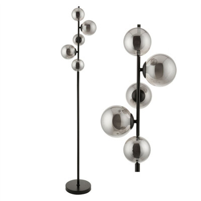 First Choice Lighting Black/Light Cole - With Smoke Glass Floor Lamp Size 5