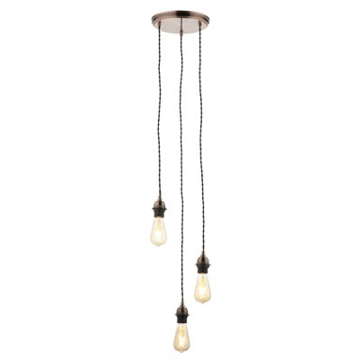 First Choice Lighting Antique Copper Vintage Braided Cable 3 Light Pendant Set from B&Q