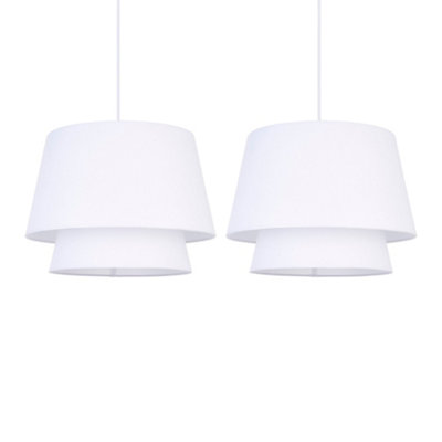 First Choice Lighting Set Of 2 AmbraTwo Tier White Fabric Easy Fit Pendant Shades from B&Q