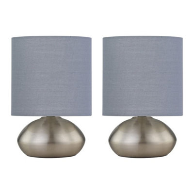 First Choice Lighting Set Of 2 JensonBrushed Chrome Touch Table Lamps Grey Cotton Shade from B&Q