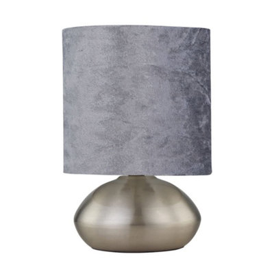 First Choice Lighting JensonBrushed Chrome Touch Table Lamp With Crushed Velvet Shade from B&Q