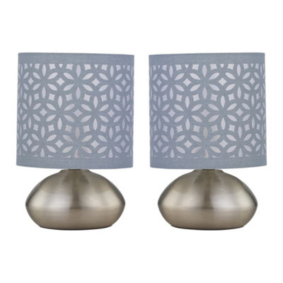 First Choice Lighting Set Of 2 JensonBrushed Chrome Touch Table Lamps Grey Cut Out Shade from B&Q