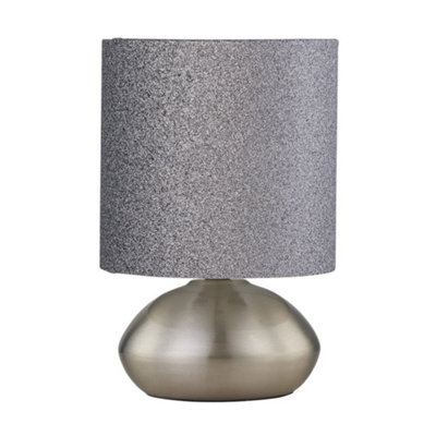 First Choice Lighting JensonBrushed Chrome Touch Table Lamp With Glitter Shade from B&Q