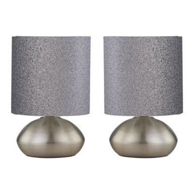 First Choice Lighting Set Of 2 JensonBrushed Chrome Touch Table Lamps Glitter Shade from B&Q