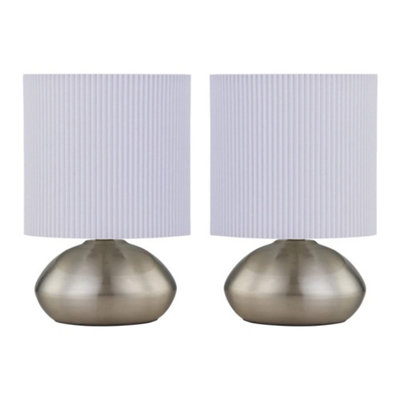 First Choice Lighting Set Of 2 JensonBrushed Chrome Touch Table Lamps White Pleated Shade from B&Q