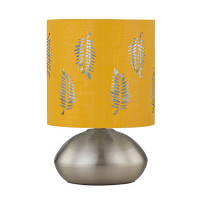 First Choice Lighting JensonBrushed Chrome Touch Table Lamp With Ochre Fern Shade from B&Q