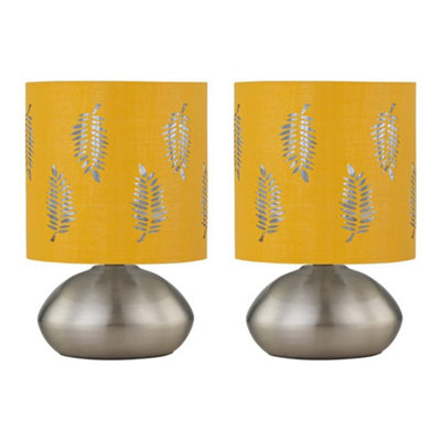 First Choice Lighting Set Of 2 JensonBrushed Chrome Touch Table Lamps Ochre Fern Shade from B&Q