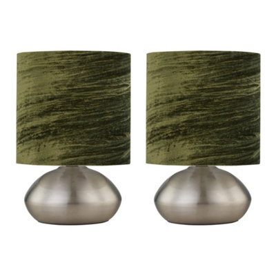 First Choice Lighting Set Of 2 JensonBrushed Chrome Touch Table Lamps Green Velvet Shade from B&Q