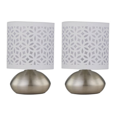 First Choice Lighting Set Of 2 JensonBrushed Chrome Touch Table Lamps White Cut Out Shade from B&Q