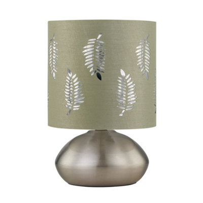 First Choice Lighting JensonBrushed Chrome Touch Table Lamp With Sage Fern Shade from B&Q
