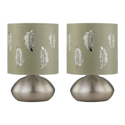 First Choice Lighting Set Of 2 JensonBrushed Chrome Touch Table Lamps Sage Fern Shade from B&Q