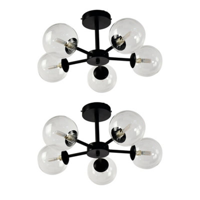 B&Q -  Set Of 2 OdysseyBlack 5 Light Fittings With Clear Glass Shades