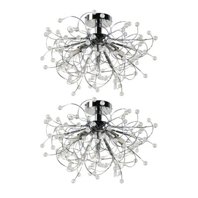 First Choice Lighting Set Of 2 BurstChrome With Beaded Jewels Ceiling Lights from B&Q