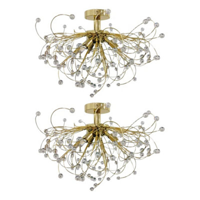 B&Q -  Set Of 2 BurstPolished Brass With Beaded Jewels Ceiling Lights