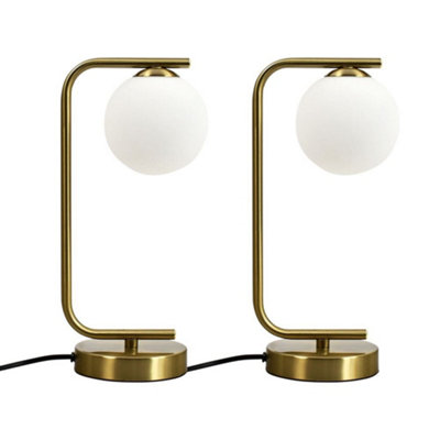 First Choice Lighting Set Of 2 Grosvenor Satin Brass Table Lights With Glass Globes from B&Q