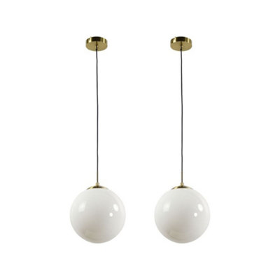 First Choice Lighting Set Of 2 Grosvenor Satin Brass Pendant Lights With Glass Globes from B&Q