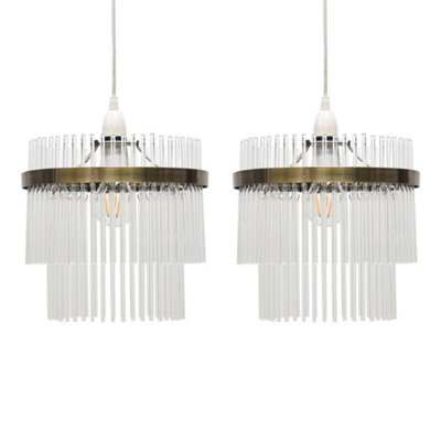 First Choice Lighting Set Of 2 GeorgiaAntique Brass With Glass Easy Fit Pendant Shades from B&Q