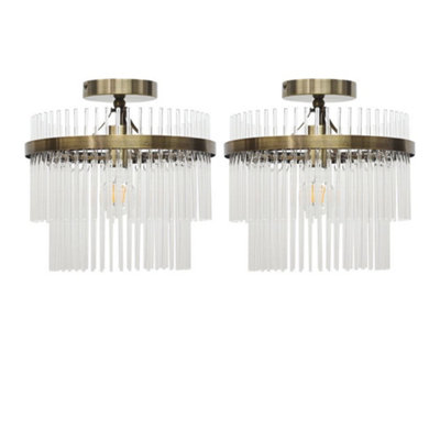 First Choice Lighting Set Of 2 GeorgiaAntique Brass With Glass Rods Flush Ceiling Lights from B&Q