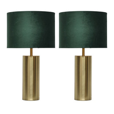 First Choice Lighting Set Of 2 AmberGold Touch 40Cm Table Lamps With Green Velvet Shades from B&Q