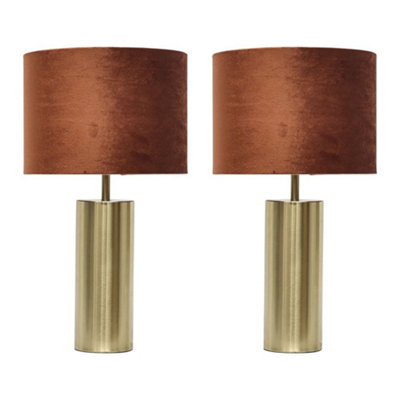 First Choice Lighting Set Of 2 AmberGold Touch 40Cm Table Lamps Orange Velvet Shades from B&Q