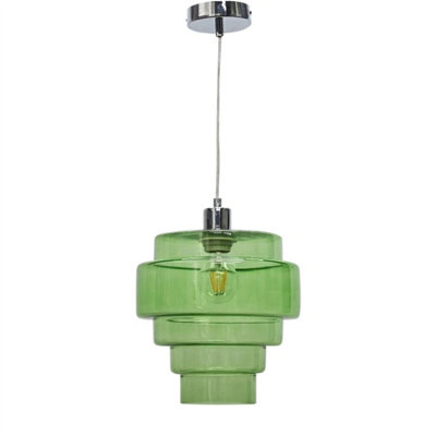 First Choice Lighting Benson5 Tier Green Glass Chrome Ceiling Pendant Light from B&Q
