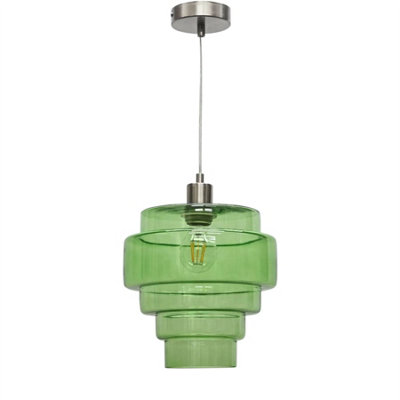First Choice Lighting Benson5 Tier Green Glass & Satin Nickel Ceiling Pendant Light from B&Q