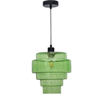 First Choice Lighting Benson5 Tier Green Glass & Black Ceiling Pendant Light Fixture from B&Q