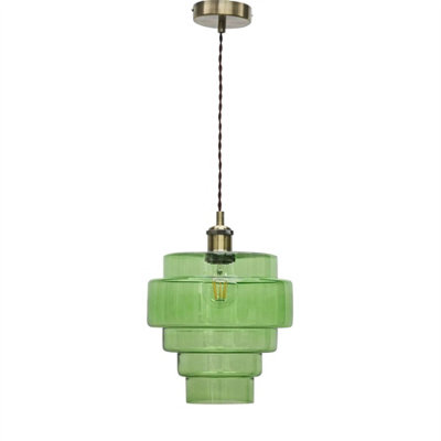 First Choice Lighting Benson5 Tier Green Glass & Antique Brass Ceiling Pendant Light from B&Q