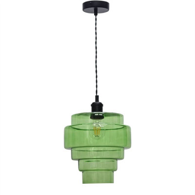 First Choice Lighting Benson5 Tier Green Glass & Black Ceiling Pendant Light from B&Q