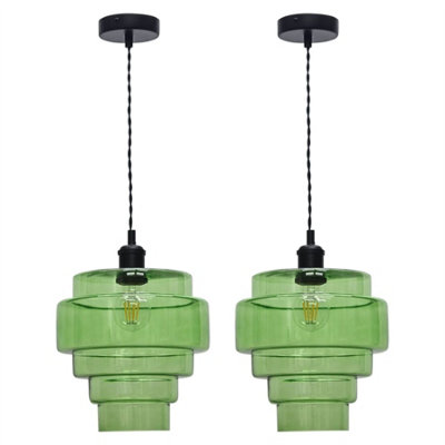 First Choice Lighting Set Of 2 Benson5 Tier Green & Black Ceiling Pendant Lights from B&Q