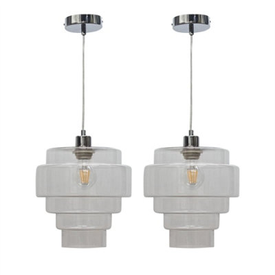 B&Q -  Set Of 2 Benson5 Tier Clear Glass & Chrome Ceiling Pendant Lights