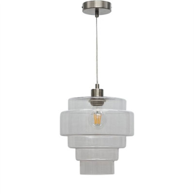 First Choice Lighting Benson5 Tier Clear Glass & Satin Nickel Ceiling Pendant Light from B&Q