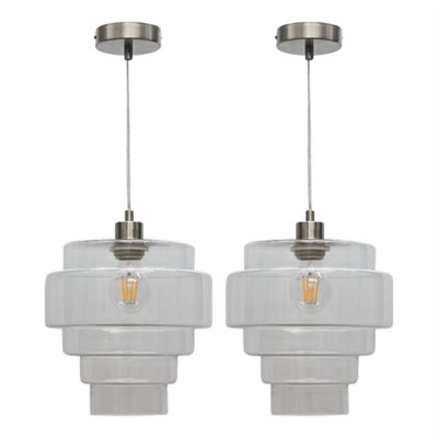 First Choice Lighting Set Of 2 Benson5 Tier Glass & Satin Nickel Ceiling Pendant Lights from B&Q
