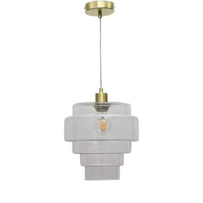 First Choice Lighting Benson5 Tier Clear Glass & Satin Brass Ceiling Pendant Light from B&Q