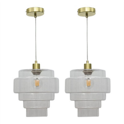 First Choice Lighting Set Of 2 Benson5 Tier Glass & Satin Brass Ceiling Pendant Lights from B&Q
