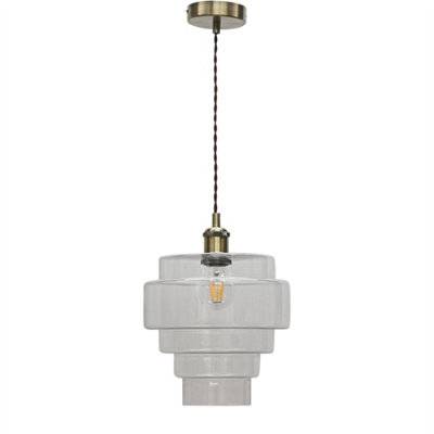 First Choice Lighting Benson5 Tier Clear Glass & Antique Brass Ceiling Pendant Light from B&Q