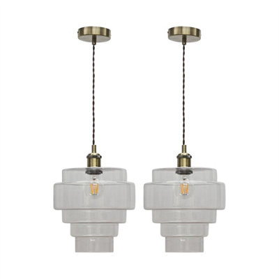 First Choice Lighting Set Of 2 Benson5 Tier Glass & Antique Brass Ceiling Pendant Lights from B&Q