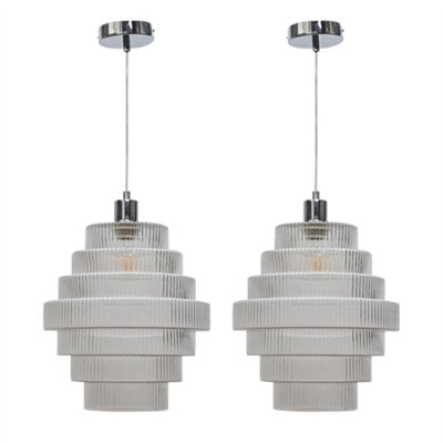 First Choice Lighting Set Of 2 Benson7 Tier Large Glass & Chrome Ceiling Pendant Lights from B&Q